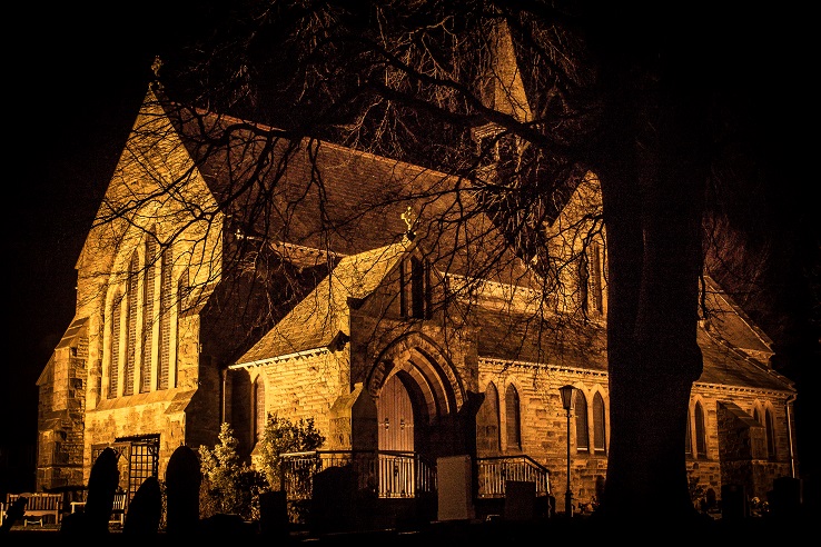 St. Paul's, Warton at night